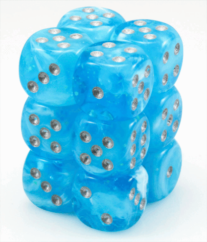 CHX 27766 Sky / Silver Luminary 16mm d6 Dice Block (12 Dice)
