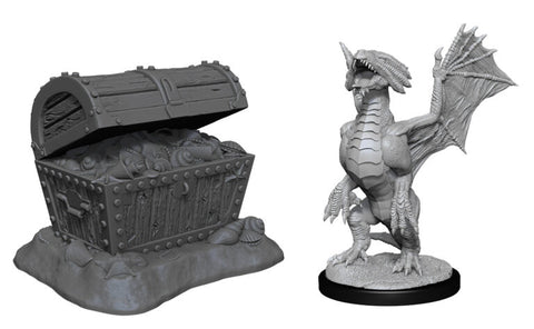 WZK 90152 Nolzur's Marvelous Miniatures: Bronze Dragon Wyrmling & Pile of Seafound Treasure