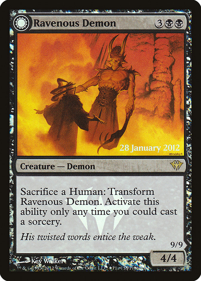 demon cards mtg Ravenous Demon // Archdemon of Greed [Dark Ascension Prerelease Promos