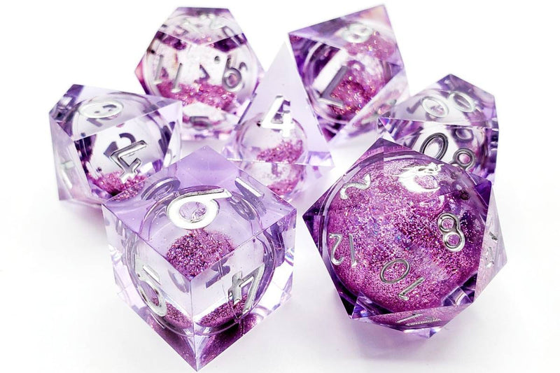 OSDLIQ-01 Sharp-Edged Dice Set: Liquid Infused - Amethyst Fury