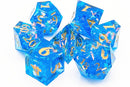 OSDSHP-14 Old School 7 Piece DnD RPG Dice Set: Sharp Edged - Aquamarine Blast