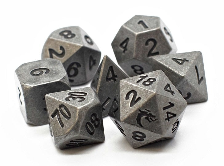 OSDMTL-23 Dwarven Forged Archaic Silver Polyhedral 7 Die Set