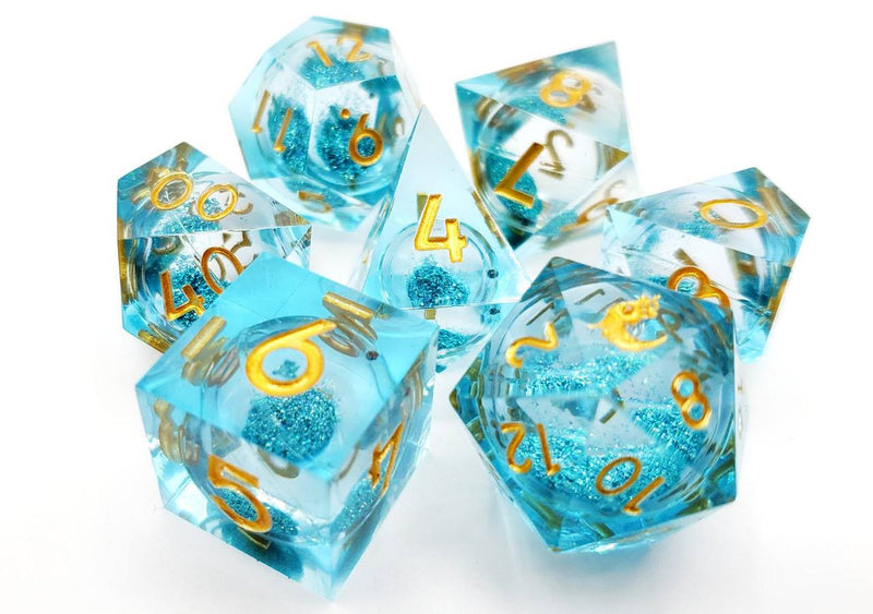 OSDLIQ-02 Sharp Edged Dice Set: Liquid Infused - Azure Fury