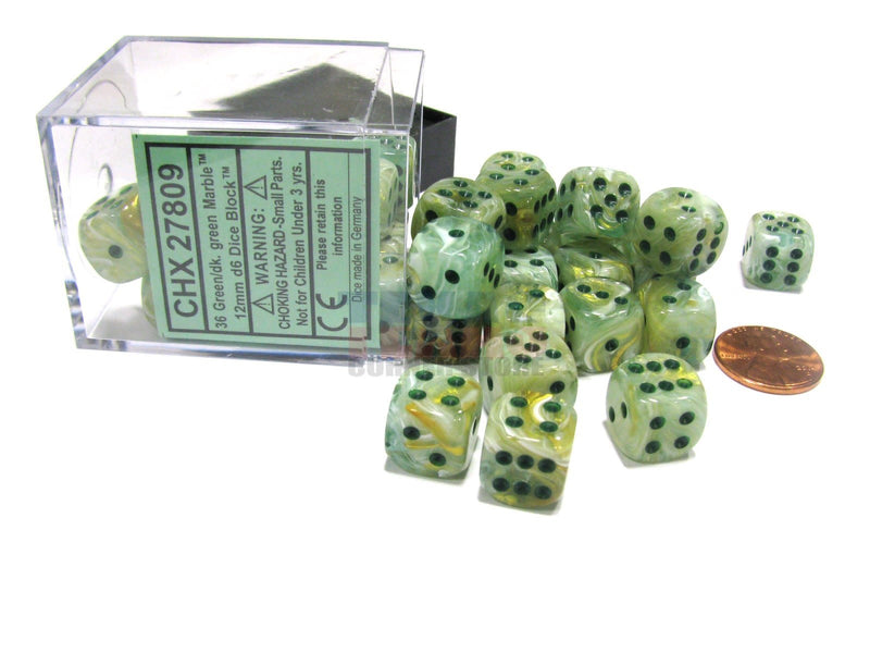 CHX 27809 Green/Dark Green Marble 12mm d6 Dice Block (36 Dice)