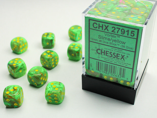 CHX 27915 Slime w/ Yellow Vortex 12mm d6 Dice Block (36 Dice)