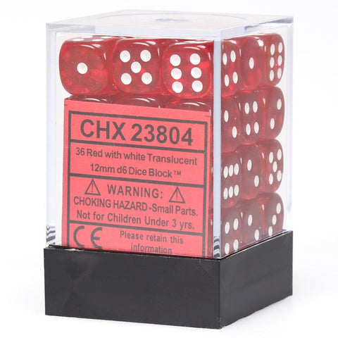 CHX 23804 Red/White Translucent 12mm d6 Dice Block (36 Dice)