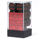 CHX 25618 Black / Red Opaque 16mm d6 Dice Block (12 Dice)