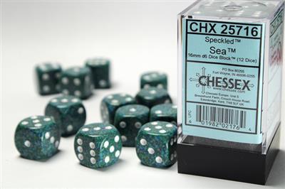 CHX 25716 Sea Speckled 16mm d6 Dice Block (12 Dice)