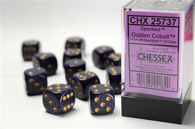 CHX 25737 Golden Cobalt Speckled 16mm d6 Dice Block (12 Dice)