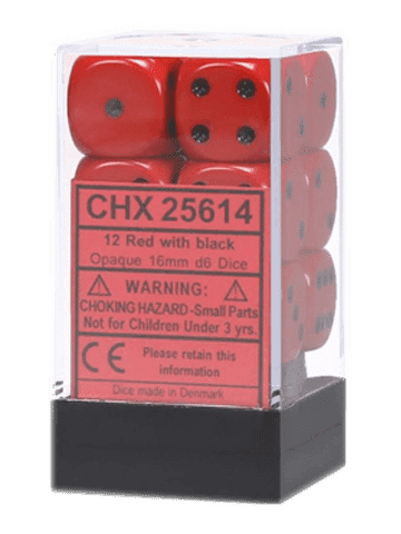 CHX 25614 Red/Black Opaque 16mm d6 Dice Block (12 Dice)