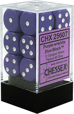 CHX 25607 Purple / White Opaque 16mm d6 Dice Block (12 Dice)