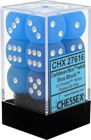 CHX 27616 Caribbean Blue/White Frosted 16mm d6 Dice Block (12 Dice)