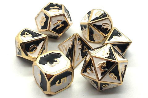 OSDMTL-35 Dragon Forged Black & White w/ Gold Polyhedral 7 Die Set