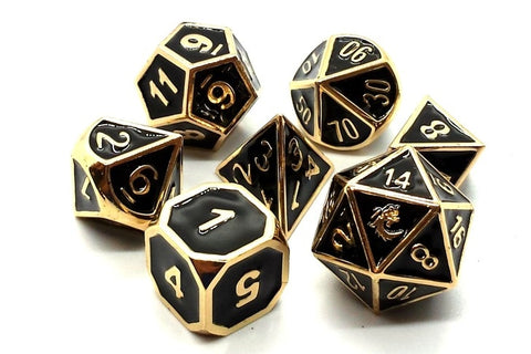 OSDMTL-38 Elven Forged Black w/ Gold Polyhedral 7 Die Set