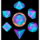 MET4172 MDG Mini Polyhedral Dice Set: Purple/Teal w/ Blue Numbers
