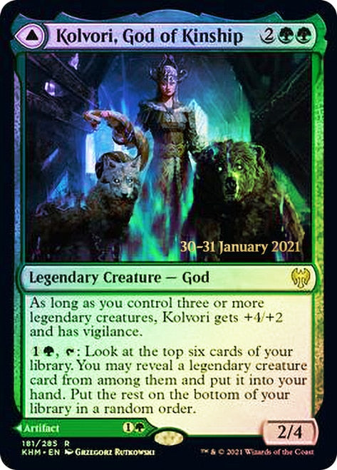 mtg kaldheim god cards Kolvori, God of Kinship // The Ringhart Crest [Kaldheim Prerelease Pro
