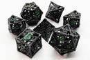 OSDMTL-74 Hollow Dice - Black & Green Polyhedral 7 Die Set