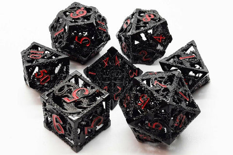 OSDMTL-76 Hollow Dice - Black & Red Polyhedral 7 Die Set