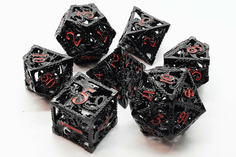 OSDMTL-75 Hollow Dice - Black & Orange Polyhedral 7 Die Set
