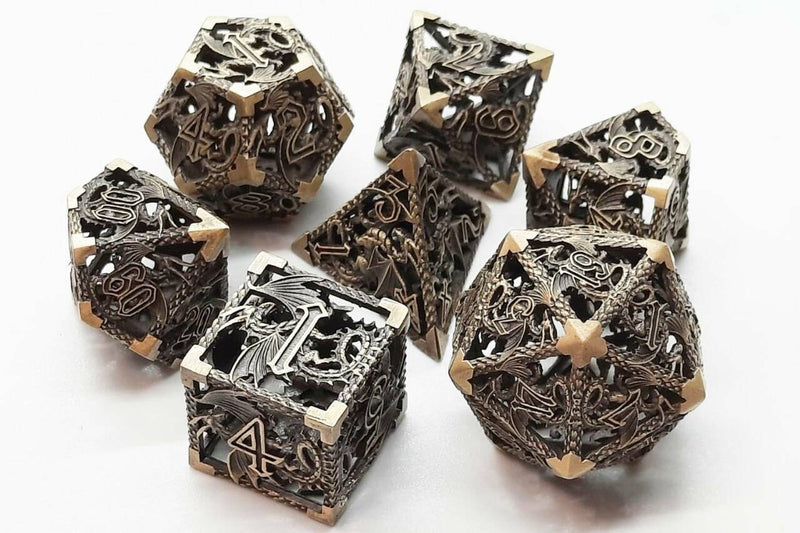 OSDMTL-77 Hollow Dragon Dice - Ancient Gold Polyhedral 7 Die Set