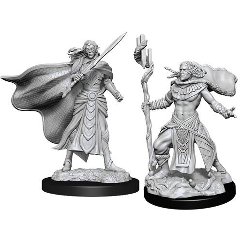 Magic the Gathering Unpainted Miniature: Elf Fighter & Elf Cleric