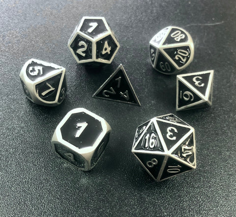 OSDMTL-39 Elven Forged Black w/ Silver Polyhedral 7 Die Set