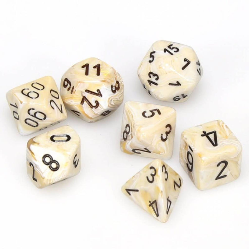 CHX 27402 Ivory/Black Marble 7 Polyhedral Die Set
