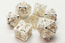 OSDMTL-80 Hollow Dice - Silver w/ Yellow Polyhedral 7 Die Set