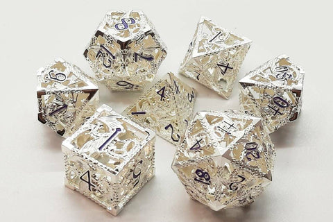 OSDMTL-79 Hollow Dice - Silver w/ Purple Polyhedral 7 Die Set