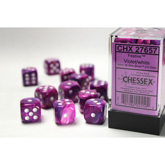 CHX 27657 Violet/White Festive 16mm d6 Dice Block (12 Dice)
