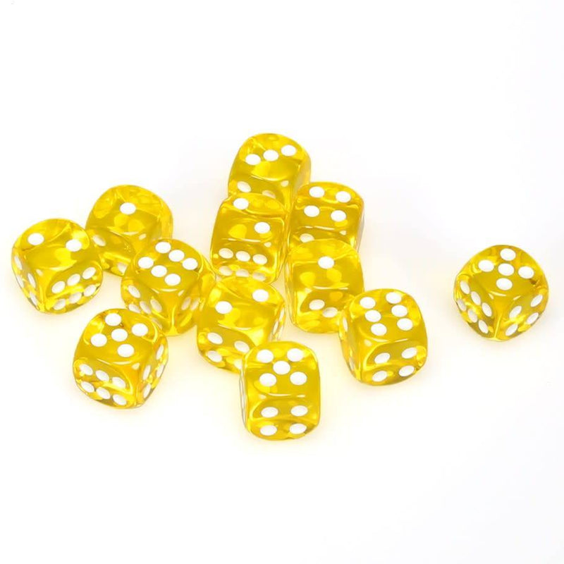 CHX 23602 Yellow/White Translucent 16mm d6 Dice Block (12 Dice)