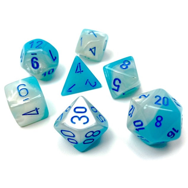 CHX 26465 Pearl Turquoise-White / Blue Gemini Polyhedral 7 Die Set