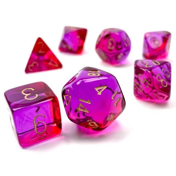 CHX 26467 Red-Violet / Gold Gemini Translucent Polyhedral 7 Die Set