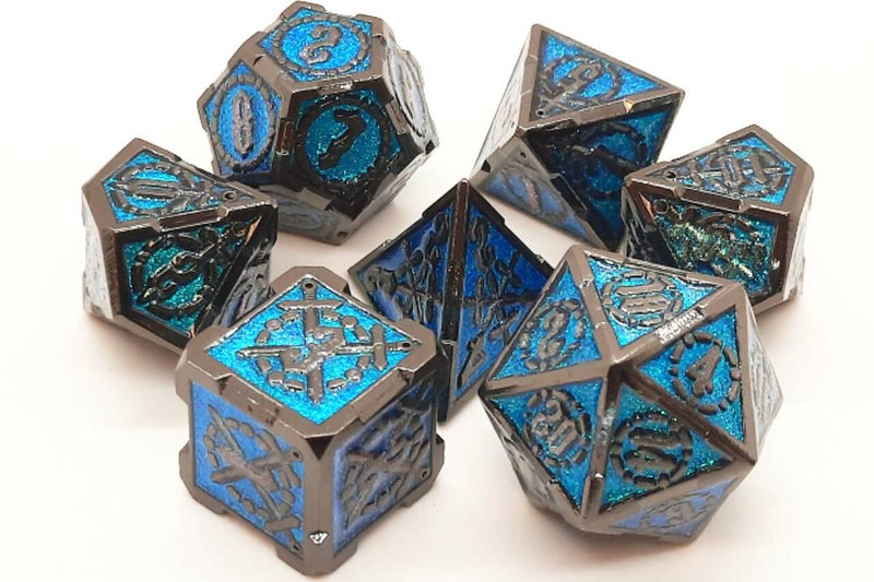OSDMTL-87 Knights of the Round Table - Black with Turquoise Polyhedral 7 Die Set