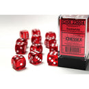 CHX 23604  Red/White Translucent 16mm d6 Dice Block (12 Dice)