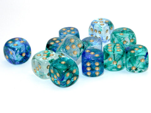 CHX 27756 Nebula Oceanic/Gold 16mm d6 Dice Block (12 Dice)