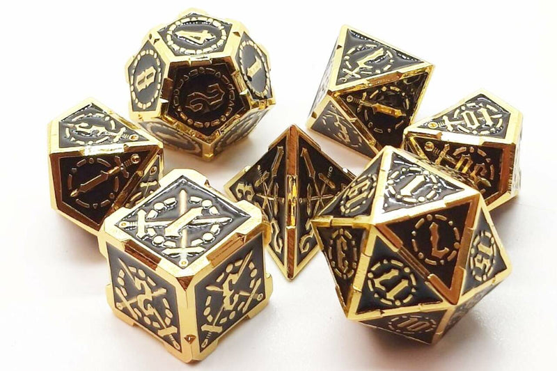OSDMTL-82 Knights of the Round Table - Black w/ Gold Polyhedral 7 Die Set