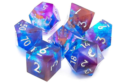 OSDSHP-19 Old School 7 Piece DnD RPG Dice Set: Sharp Edged - Kingfisher