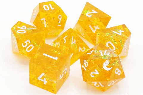 OSDSHP-10 Old School 7 Piece DnD RPG Dice Set: Sharp Edged - Lemon Tree
