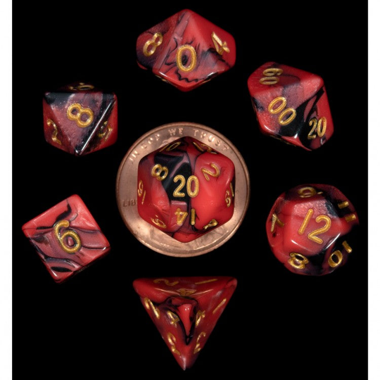 MET4113 MDG Mini Polyhedral Dice Set: Red/Black w/Gold Numbers
