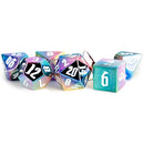 MET032 MDG Aluminum Plated Acrylic Dice Set - Rainbow Aegis w/ White Numbers