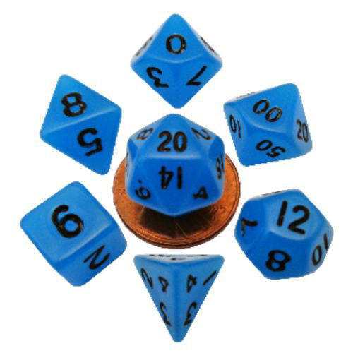 MET4302 MDG Mini Polyhedral Dice Set: Glow Blue