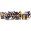 MET692 MDG Resin Poly Dice Set: Pearl - Royal Blue w/ Gold Numbers