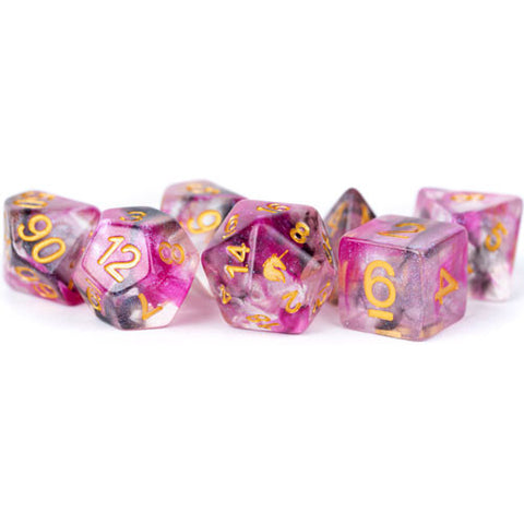 MET705 MDG Resin Poly Dice Set: Unicorn - Blushing Steel