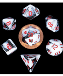 MET41031 MDG Mini Polyhedral Dice Set: Marble w/ Red Numbers