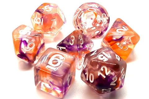 OSDRPG-93 Old School 7 Piece DnD RPG Dice Set: Nebula - Purple & Orange