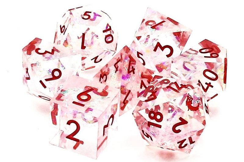 Old School 7 Piece DnD RPG Dice Set: Sharp Edged - Red Ice