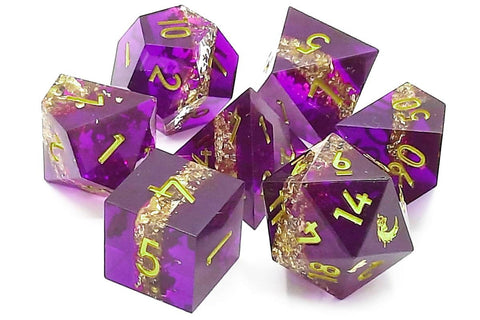 OSDSHP-18 Old School 7 Piece DnD RPG Dice Set: Sharp Edged - Royal Rumble