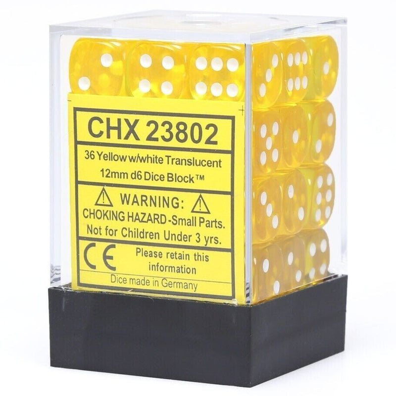 CHX 23802 Yellow/White Translucent 12mm d6 Dice Block (36 Dice)