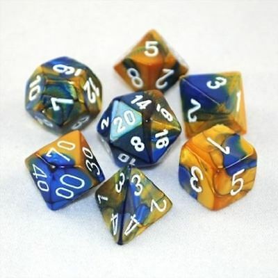 CHX 26422 Blue Gold/White Gemini Polyhedral 7 Die Set